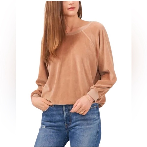 Aerie Loungewear Orange Velour Oversized Fit Crewneck Sweatshirt. - Picture 1 of 6